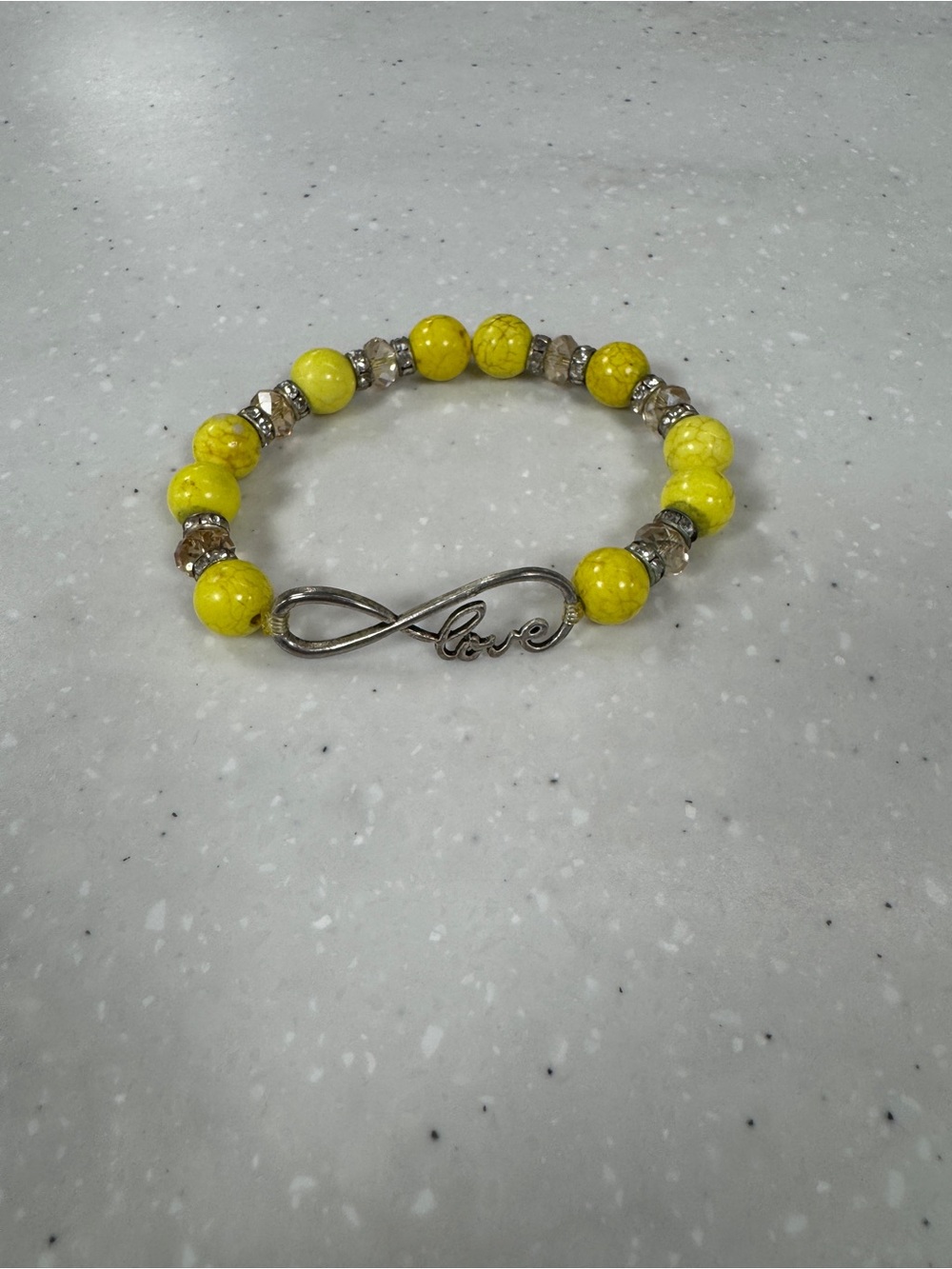 Love Infinity Yellow Bead Stretch Bracelet